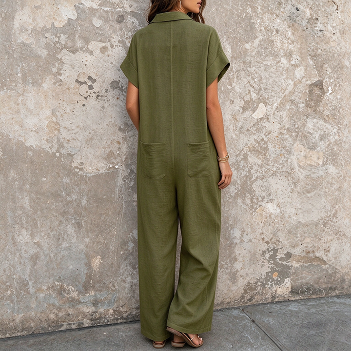 Casual solid-color short-sleeved romper for summer