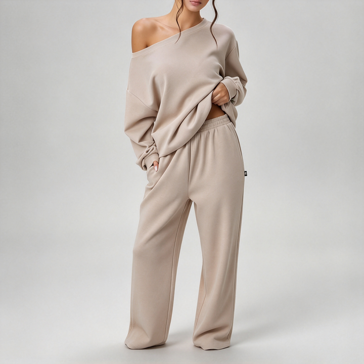 New Asymmetrical Off-Shoulder Casual Set for Autumn/Winter