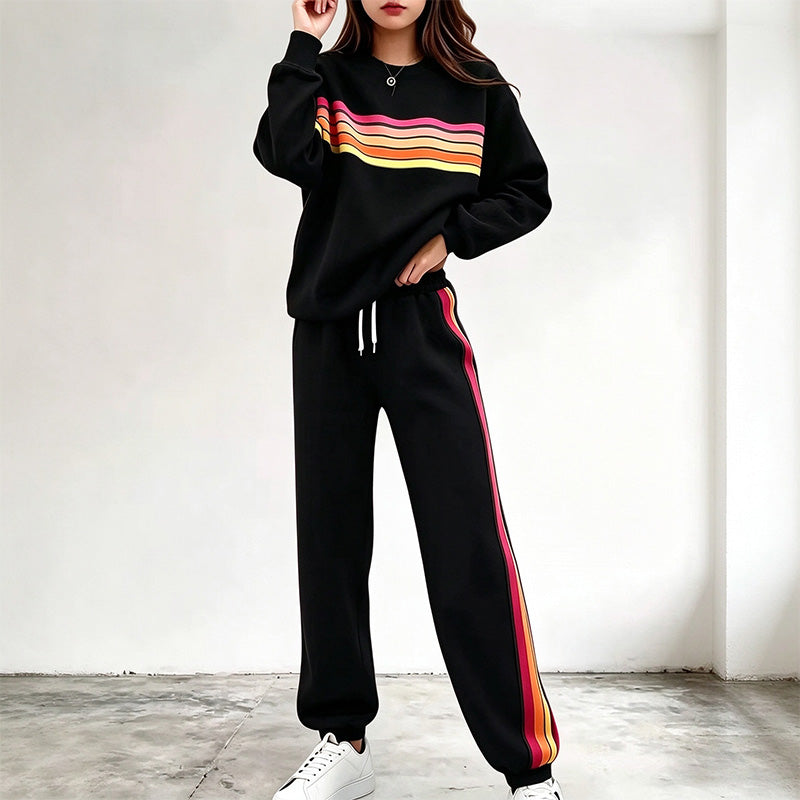 Loose-fit striped sweatshirt and trousers set for autumn/winter