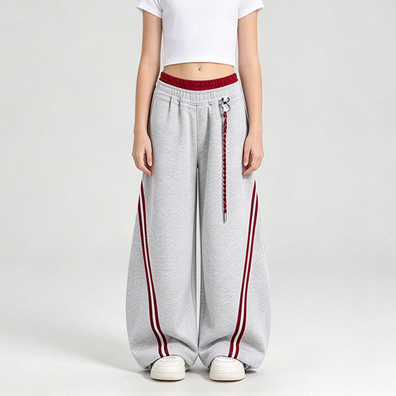 American-style casual loose-fit color-block striped trousers