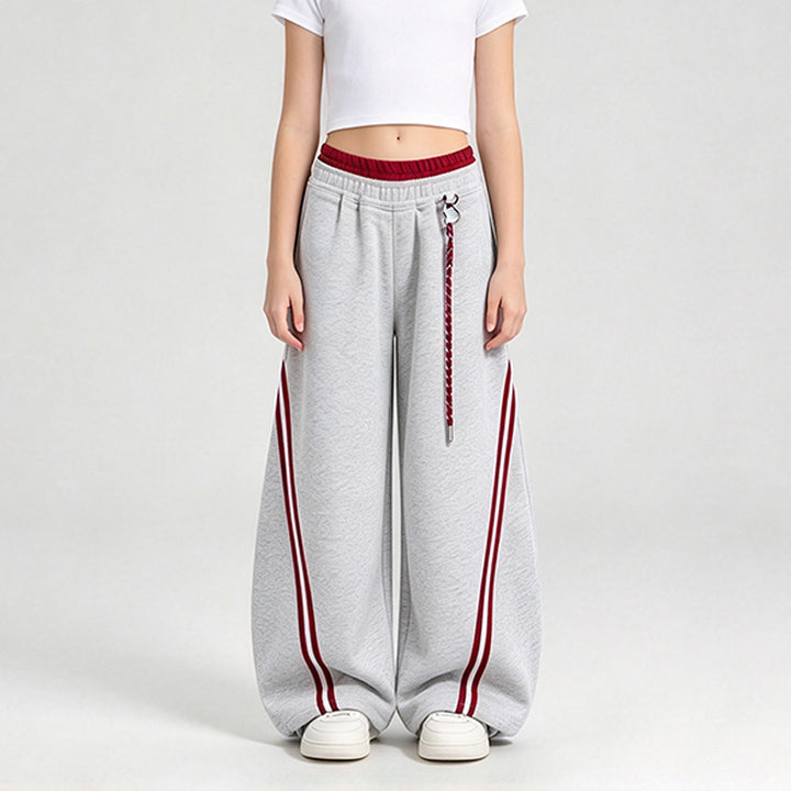 American-style casual loose-fit color-block striped trousers
