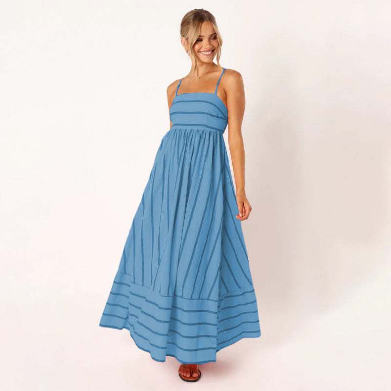 Striped Backless Spaghetti-Strap Dress