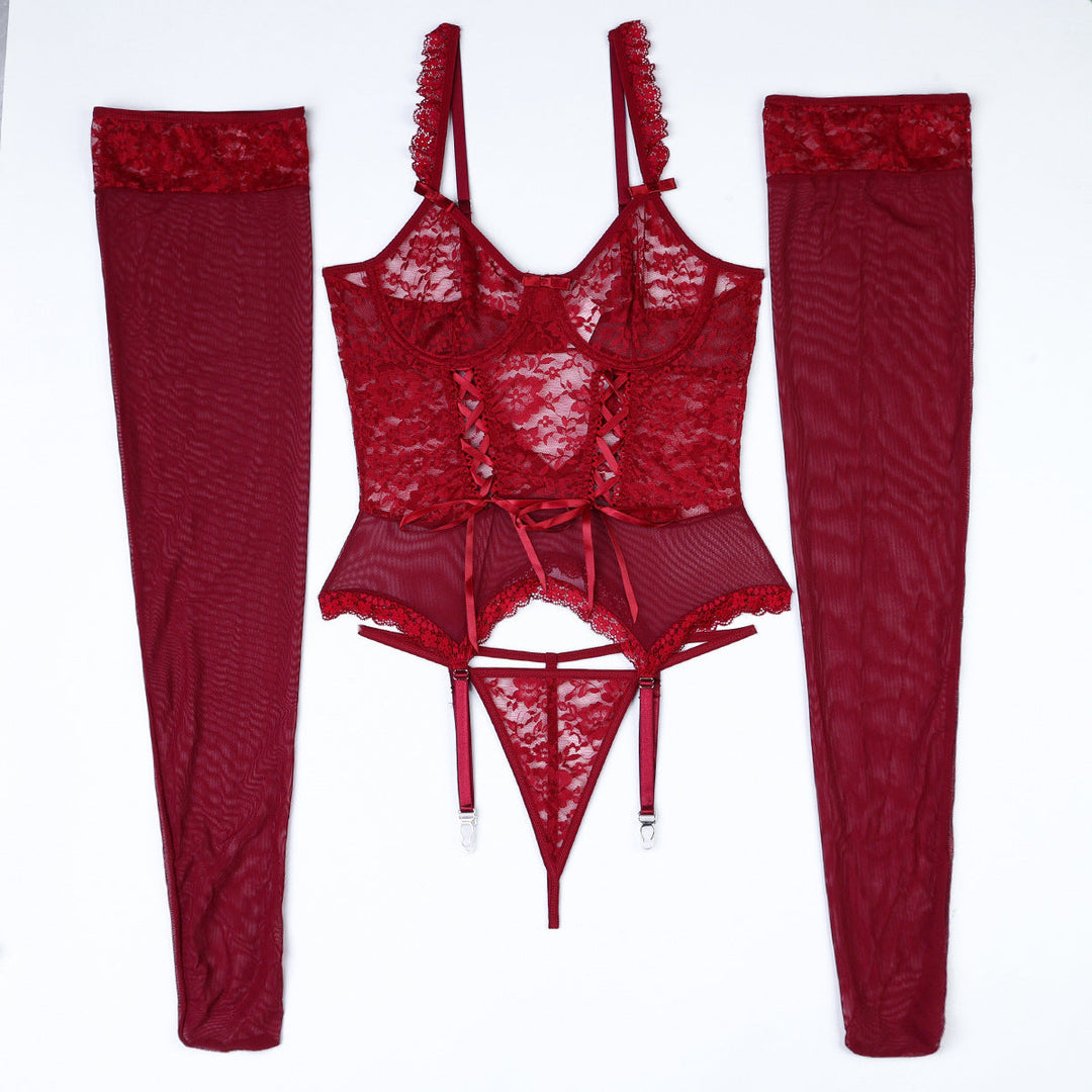 Black Lace Cutout Corset Lingerie Set