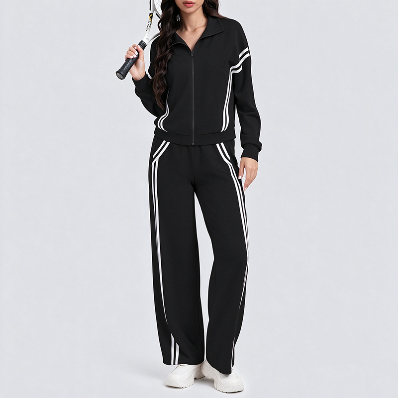 Long-Sleeve Two-Stripe Tracksuit (with Pockets)