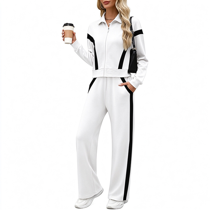 New Stylish Striped Color-Block Two-Piece Sportswear Set