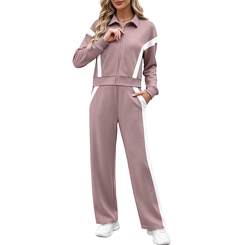 New Stylish Striped Color-Block Two-Piece Sportswear Set
