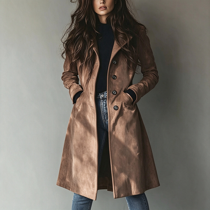 Eye-catching, stylish, casual-style faux suede trench coat