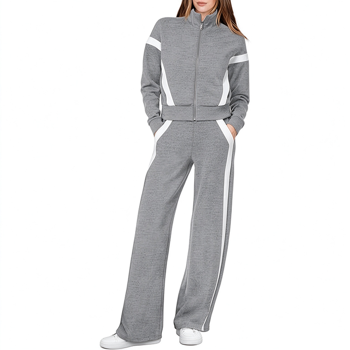 New Stylish Striped Color-Block Two-Piece Sportswear Set