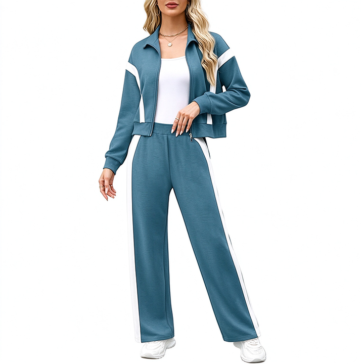 New Stylish Striped Color-Block Two-Piece Sportswear Set