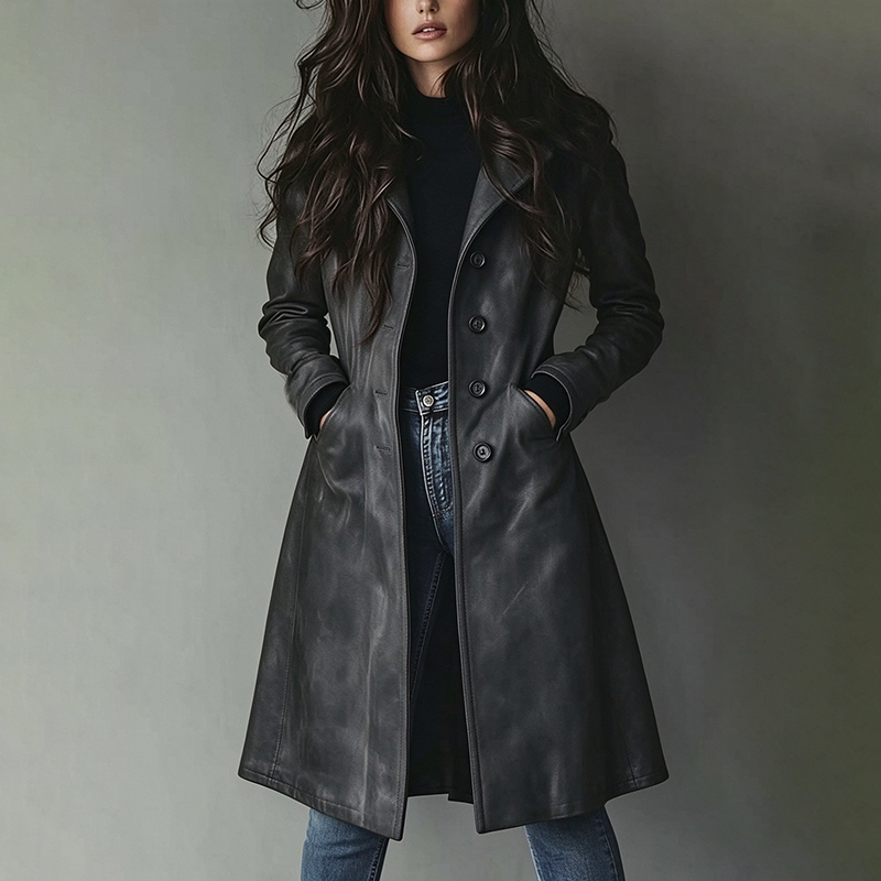 Eye-catching, stylish, casual-style faux suede trench coat