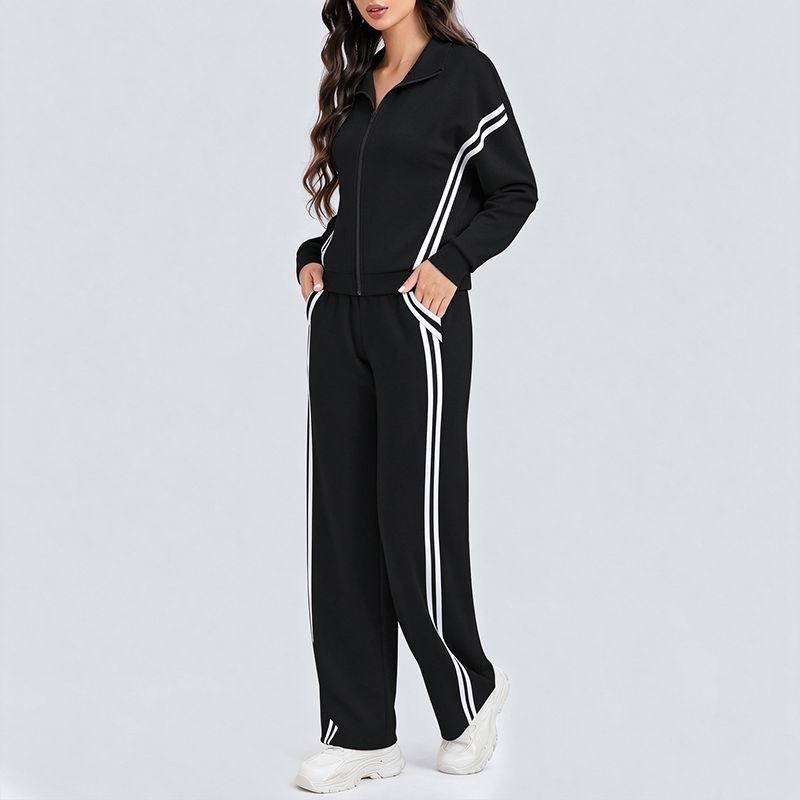 Long-Sleeve Two-Stripe Tracksuit (with Pockets)