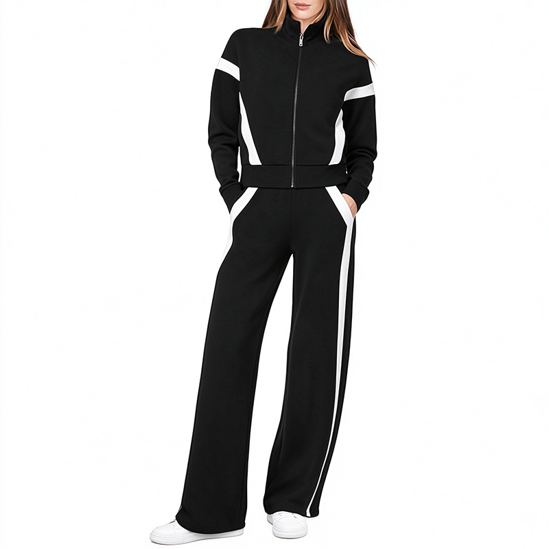 New Stylish Striped Color-Block Two-Piece Sportswear Set