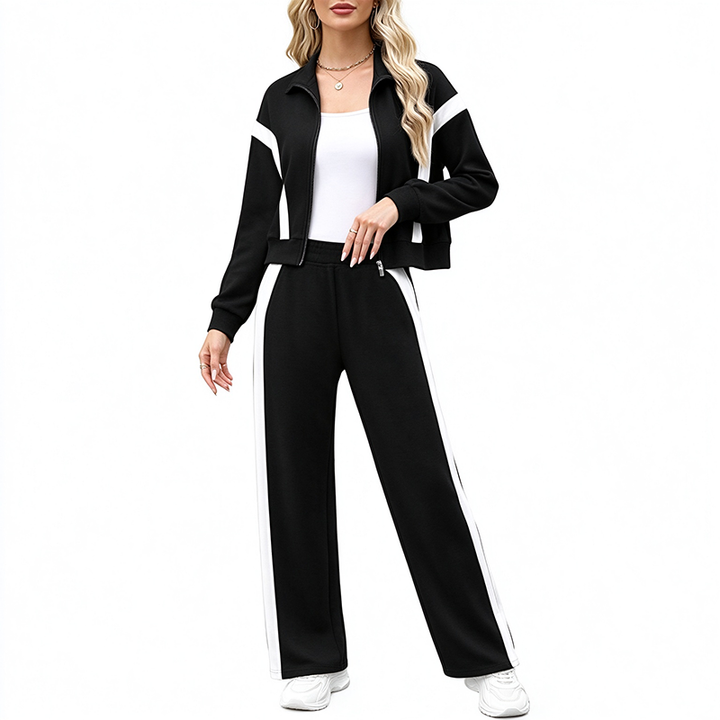 New Stylish Striped Color-Block Two-Piece Sportswear Set