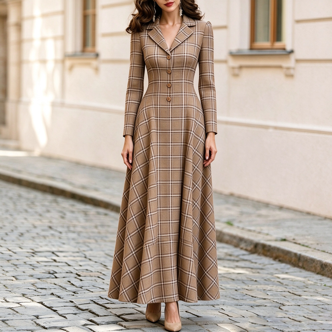 Elegant French-style plaid suit dress