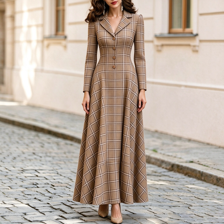 Elegant French-style plaid suit dress