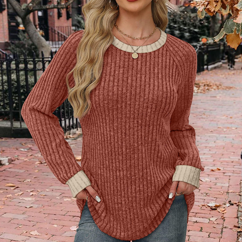 Casual long-sleeve crew-neck top for autumn and winter