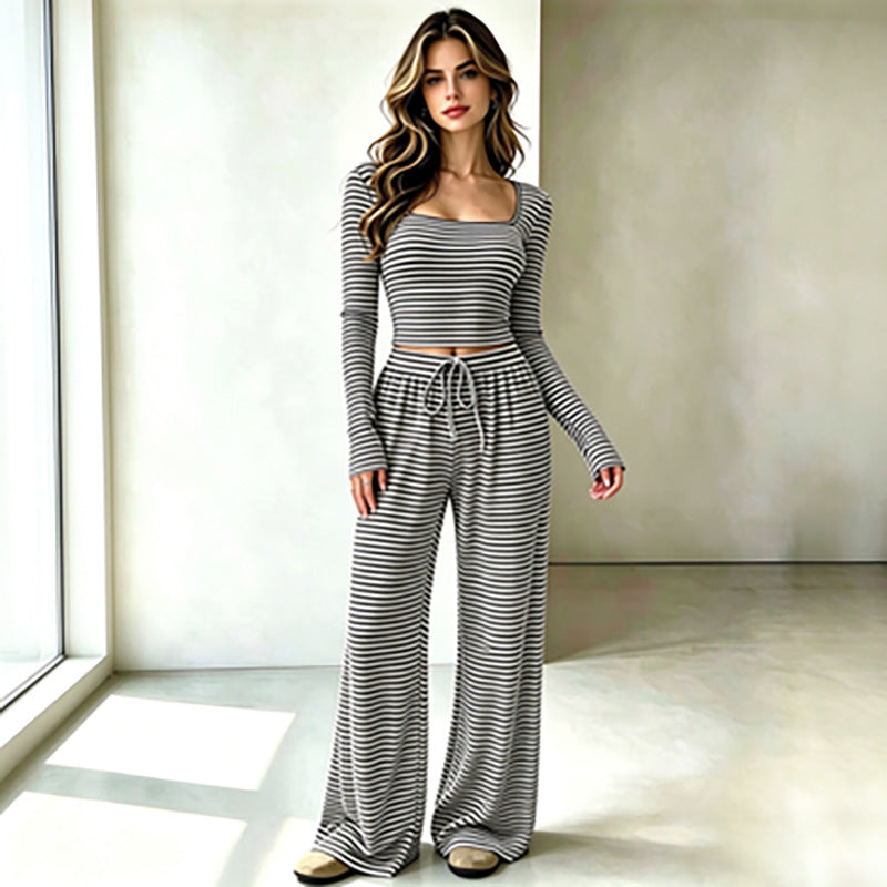 New Autumn Slim-Fit Striped Knit Set