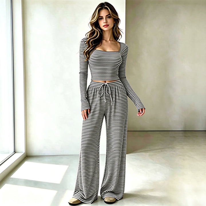 New Autumn Slim-Fit Striped Knit Set
