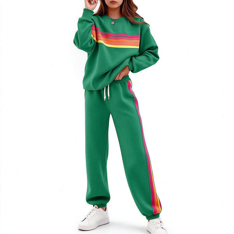 Loose-fit striped sweatshirt and trousers set for autumn/winter