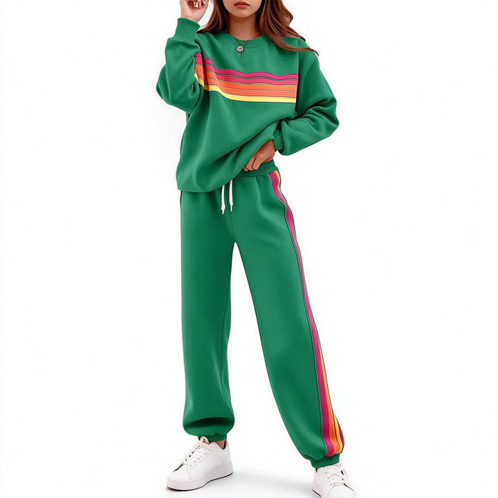 Loose-fit striped sweatshirt and trousers set for autumn/winter