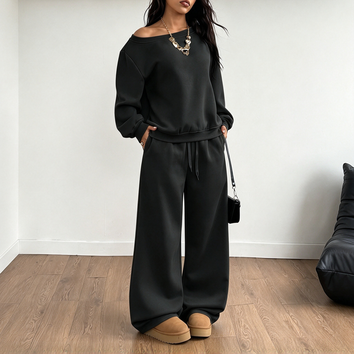 New Asymmetrical Off-Shoulder Casual Set for Autumn/Winter