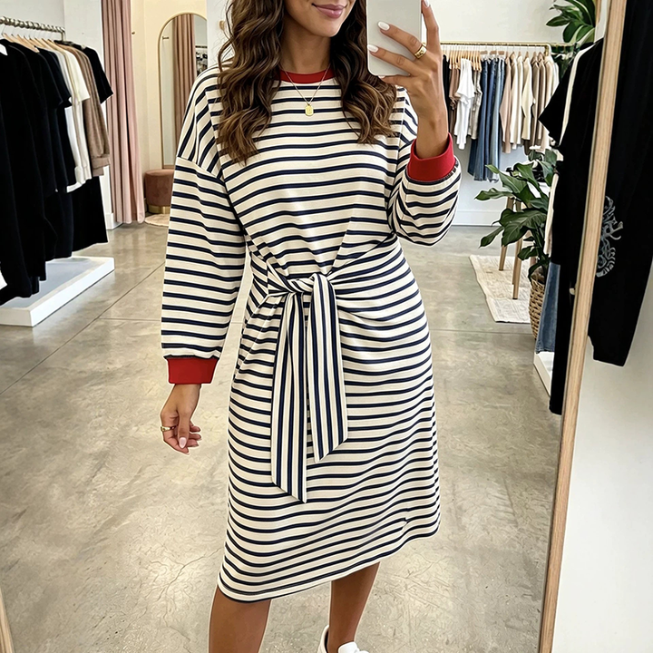New striped patchwork long-sleeve loose dress