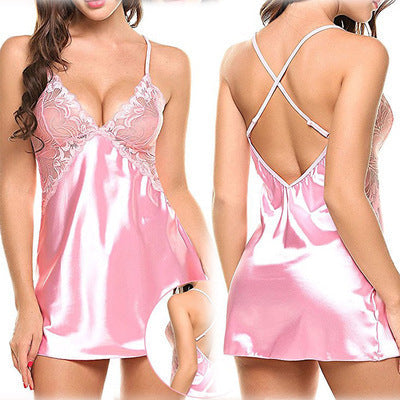 New sexy imitation silk nightgown fun suit