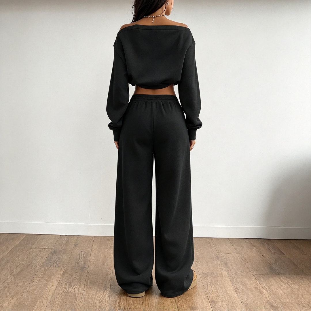 New Asymmetrical Off-Shoulder Casual Set for Autumn/Winter