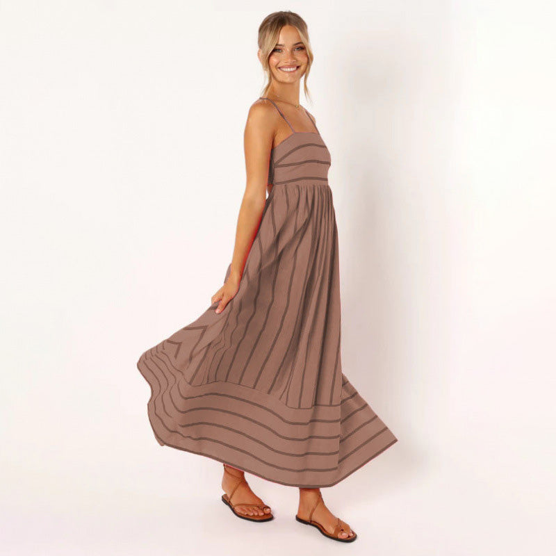Striped Backless Spaghetti-Strap Dress