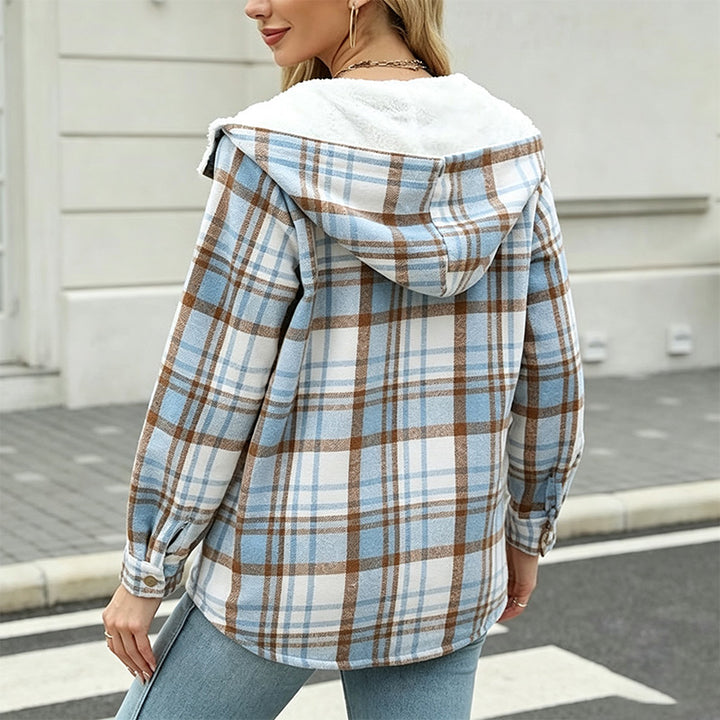 Best-selling plaid long-sleeve hooded wool jacket