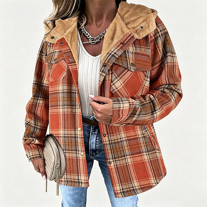 Best-selling plaid long-sleeve hooded wool jacket
