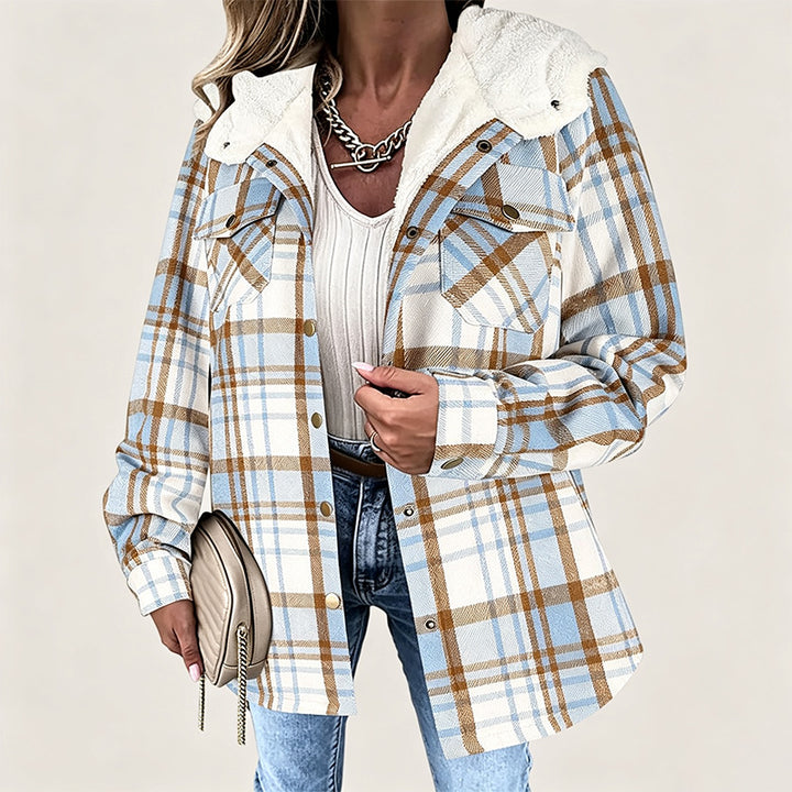 Best-selling plaid long-sleeve hooded wool jacket