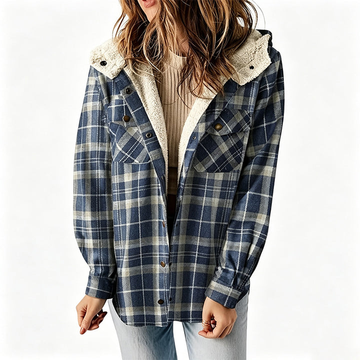 Best-selling plaid long-sleeve hooded wool jacket