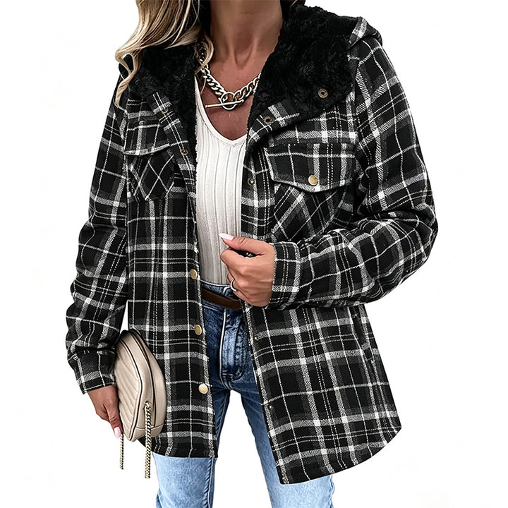Best-selling plaid long-sleeve hooded wool jacket