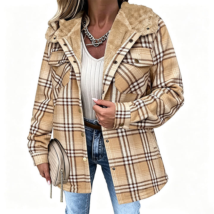 Best-selling plaid long-sleeve hooded wool jacket
