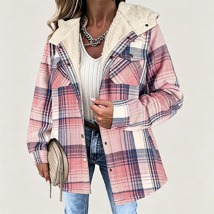 Best-selling plaid long-sleeve hooded wool jacket