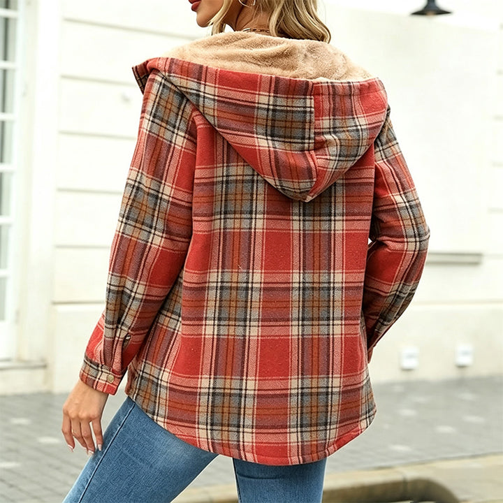Best-selling plaid long-sleeve hooded wool jacket