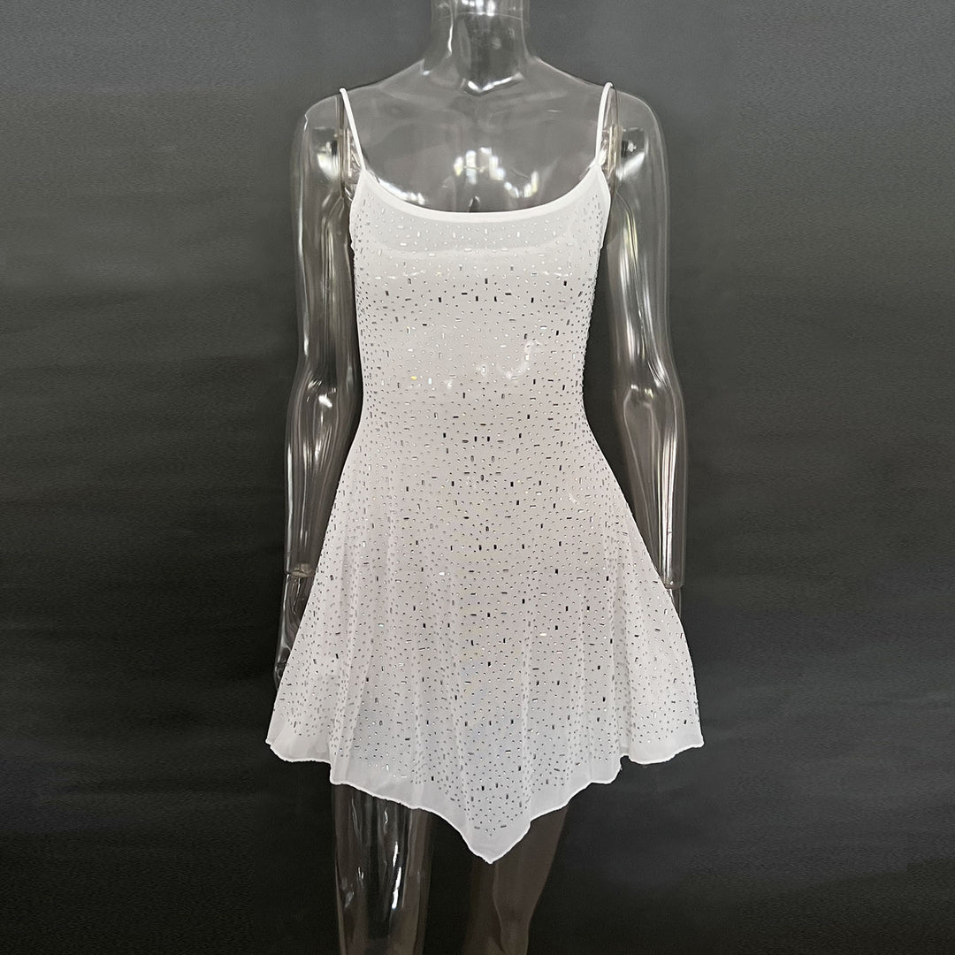 New design diamond-embellished thin-strap dress