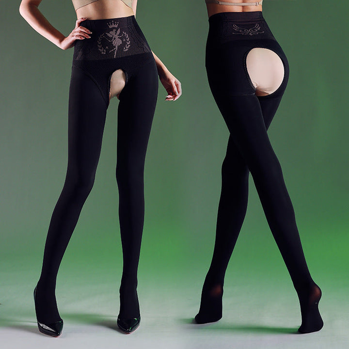 New winter velvet warm artifact water light socks open crotch leggings