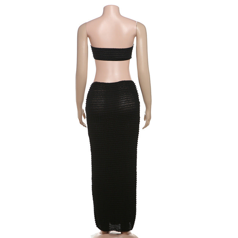 Solid-Color Strapless Slim-Fit Maxi Dress Set