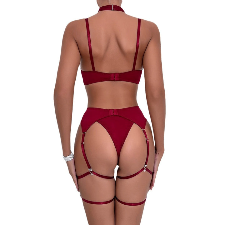 Sexy bowknot open-cup lingerie set