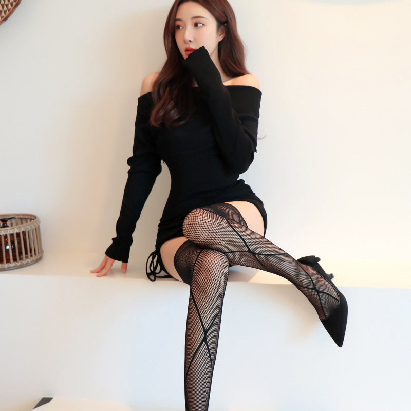 Ultra-high-stretch mesh stockings (with garter belt)