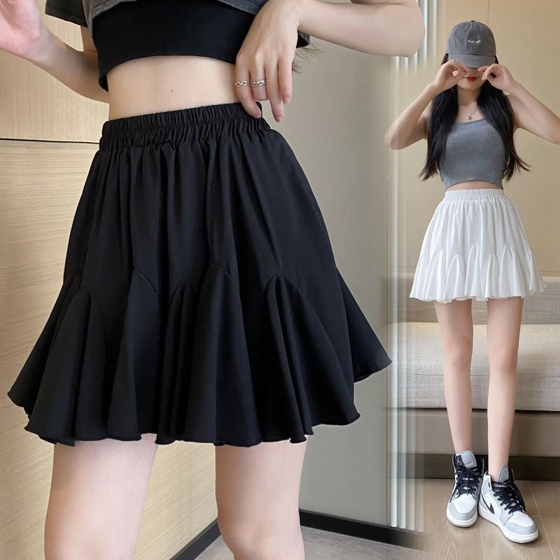 Versatile high-waisted pleated skirt featuring ruffles and a lining