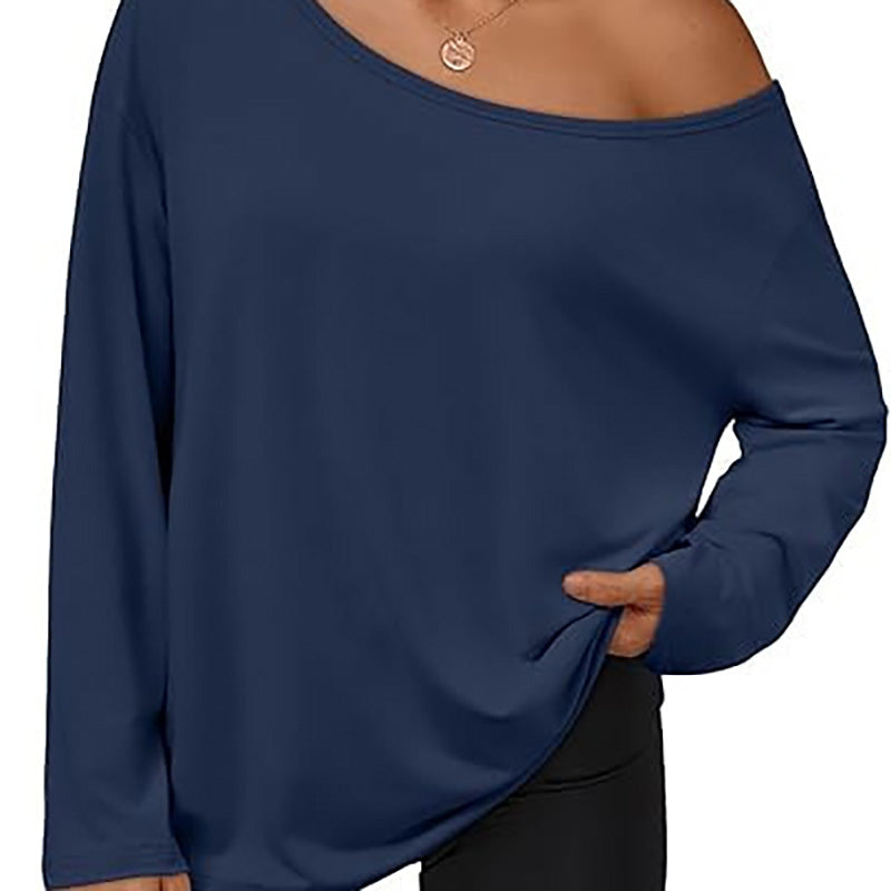 New casual asymmetric-neckline top