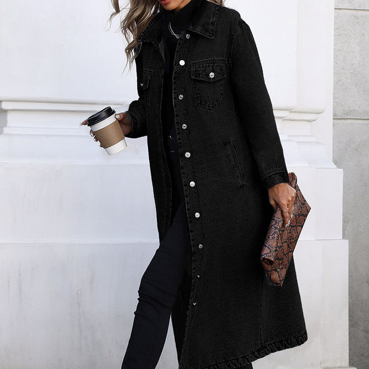 Stylish, loose-fit, long denim jacket