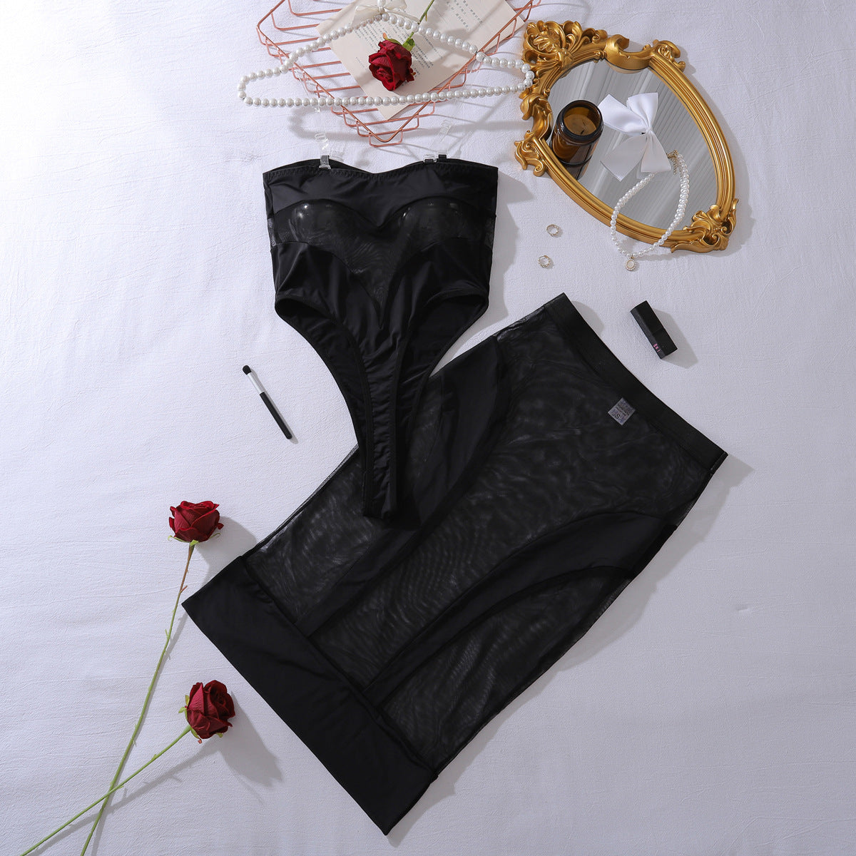 New Fashionable Sheer Mesh Bodysuit Two-Piece Set