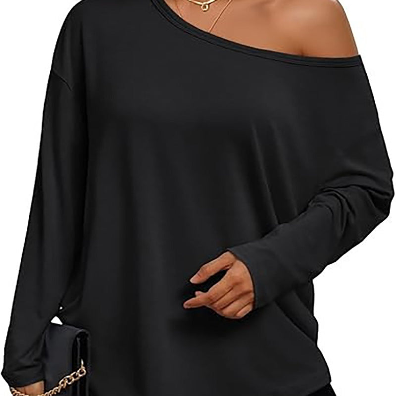New casual asymmetric-neckline top