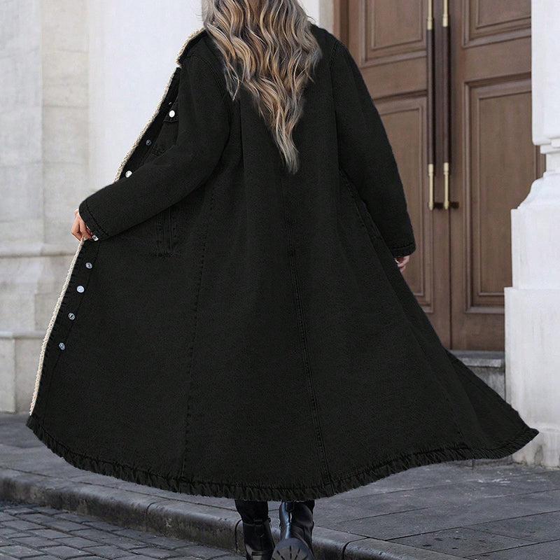 Oversized, long-line, fleece-lined denim jacket