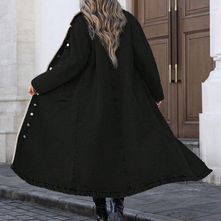 Oversized, long-line, fleece-lined denim jacket