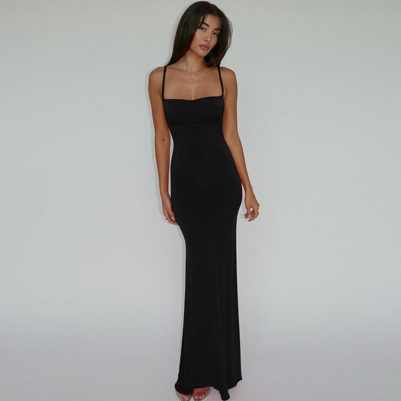 Sexy slim backless suspender dress